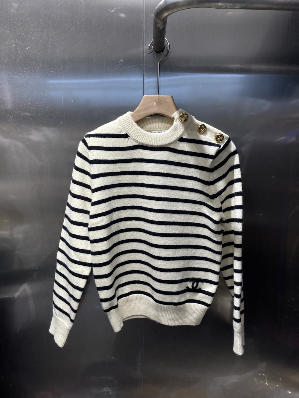 Chanel peach-colored striped sweater